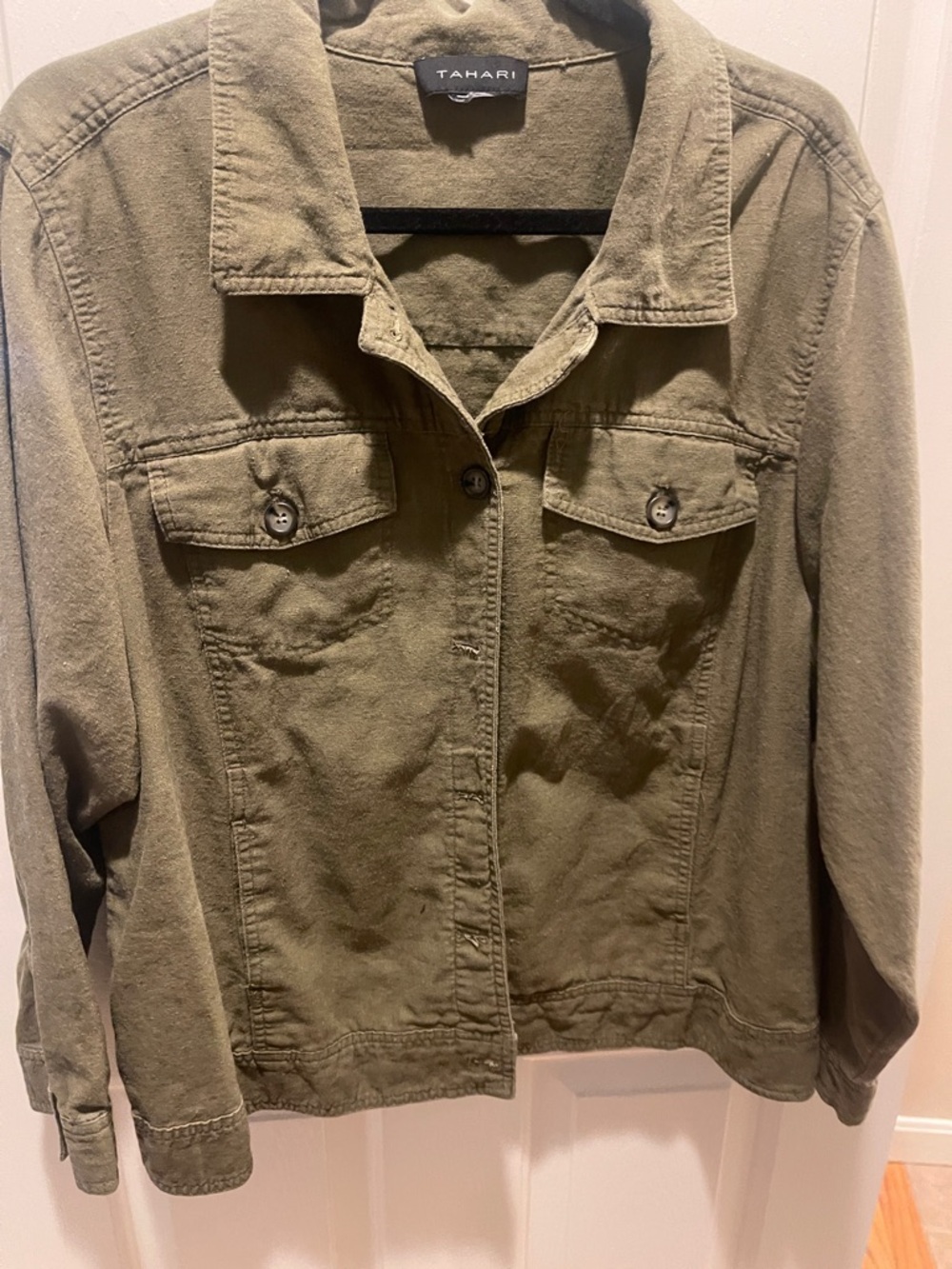 Tahari Olive Utility Jean Jacket